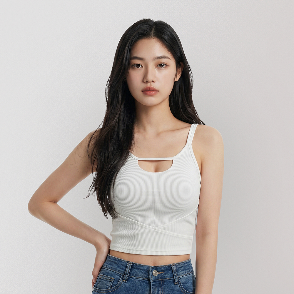 힙핑크 레나 컷아웃 캡 크롭 나시탑 (일체형패드) - 상품 이미지