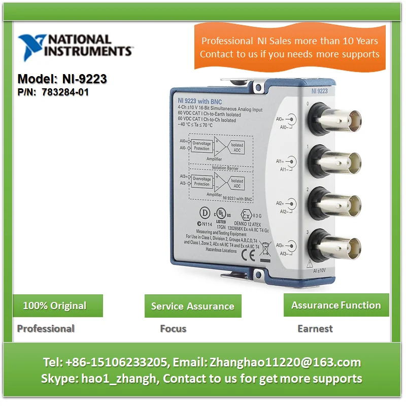 NI 9223 BNC 783284 -01 10V 1MS/s 16비트 동기식 입력 4채널 C 시리즈 전압 입력모듈