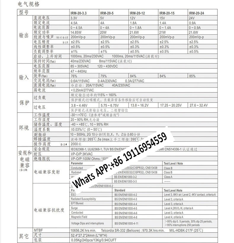 모듈 IRM-20-5 Mingwei 20W 설치 녹색 전원 4A 주파수