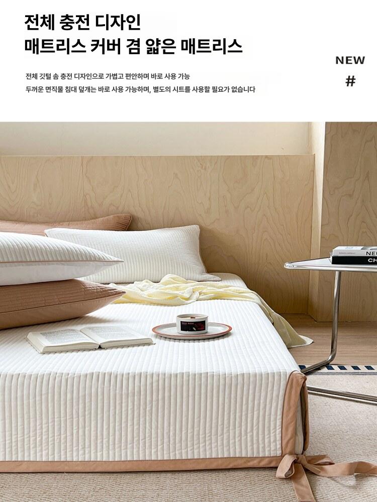 순면 목화솜 40수 침대 패드 누빔 매트리스 커버 zb화이트 싱글 [150x200cm] - 상세 이미지 2