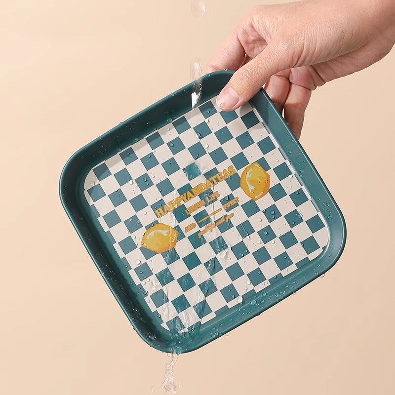 체커보드 과일 디저트 감성 레트로 멜라민 라운드 사각 체크무늬 컬러풀 튼튼한 다용도 예쁜 - 상세 이미지 4