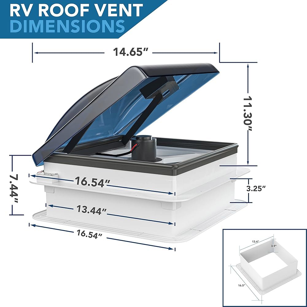 Leisure Coachworks 35.6cm x 35.6cm(14인치 14인치) RV 루프 벤트 팬 12V 조절 가능한 5단 속도 레인 센서, 스모크 뚜껑이 있는 리모컨 - 상세 이미지 3