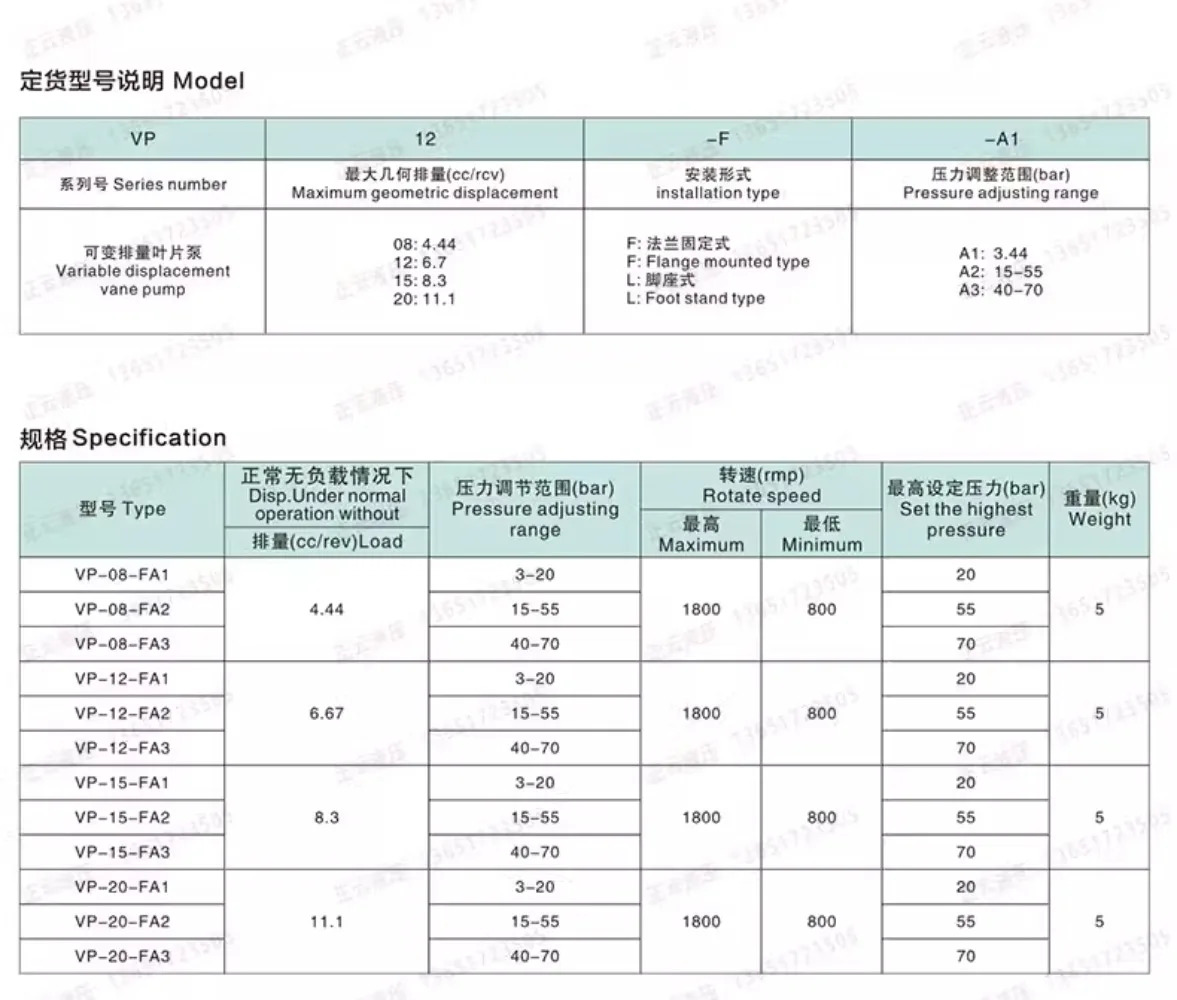 유압 펌프 VP20-FA3 가변 베펌프 VP15vp30-fa3 vp40 대만 스테이션 오일 헤드