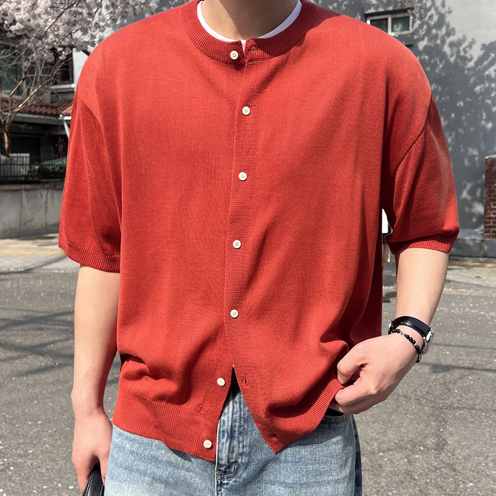 남자 제콥 오버핏 여름 무지 크루넥 반팔 가디건 7컬러 - 상세 이미지 2