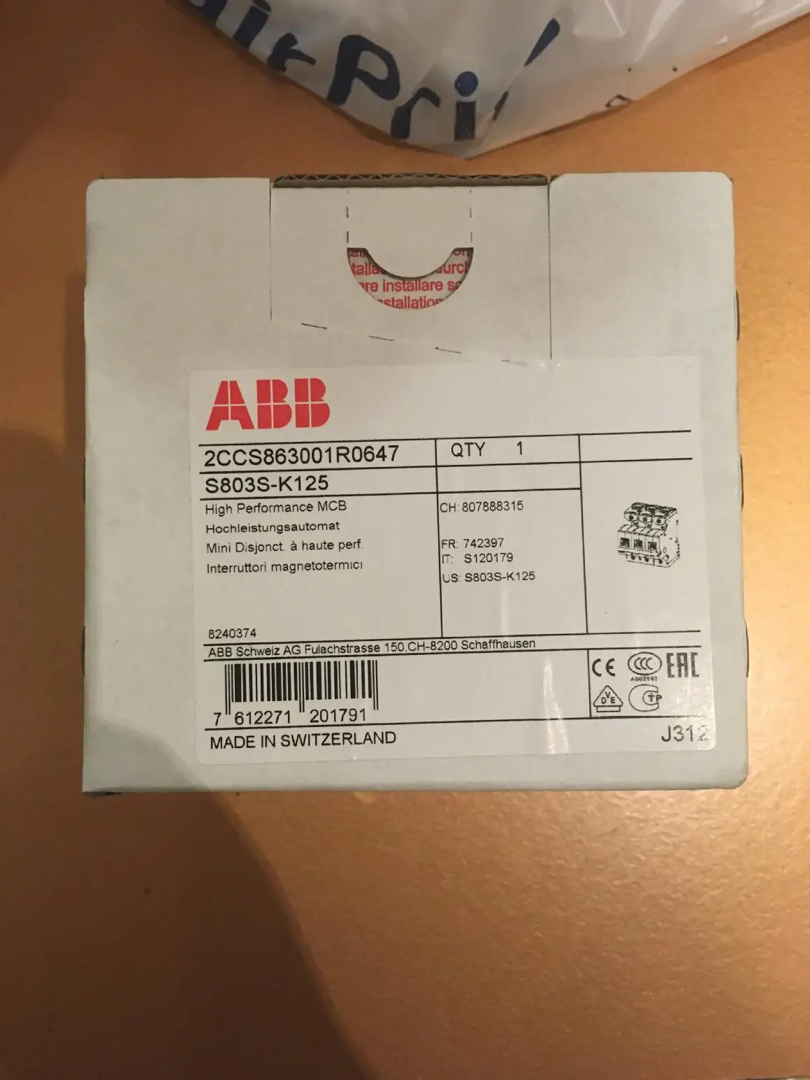 ABB 하이 브레이킹 마이크로 회로차단기 S803S-K100/S803S-K125
