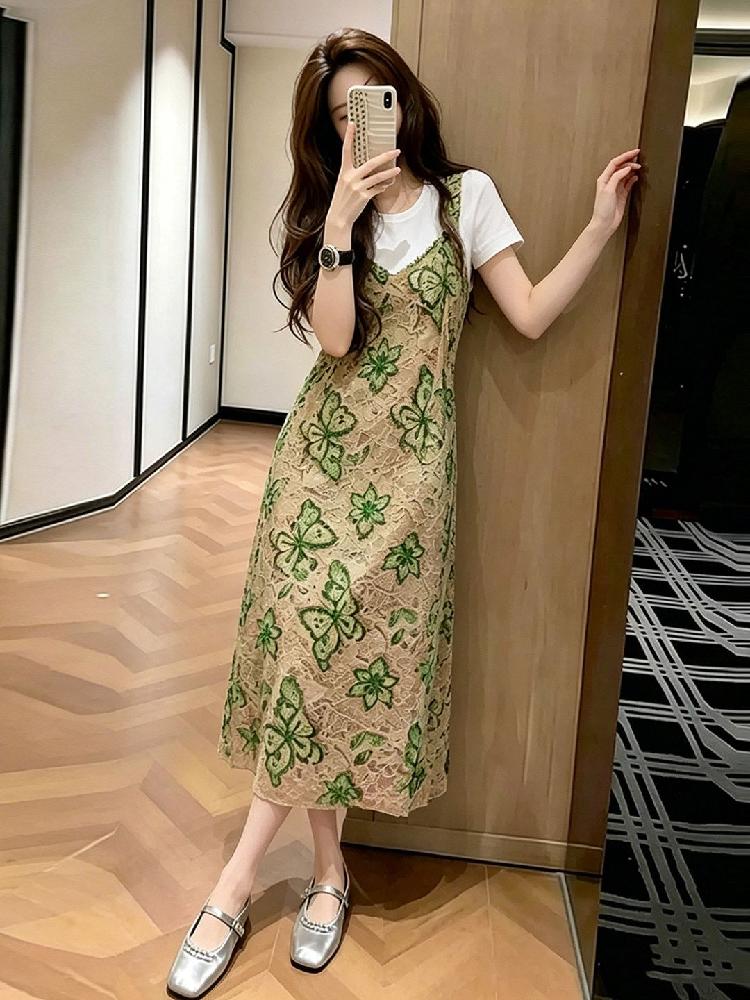 프렌치 플라워 롱원피스 여성 여름 원피스 레이어드 바캉스 꽃무늬 - 상세 이미지 3