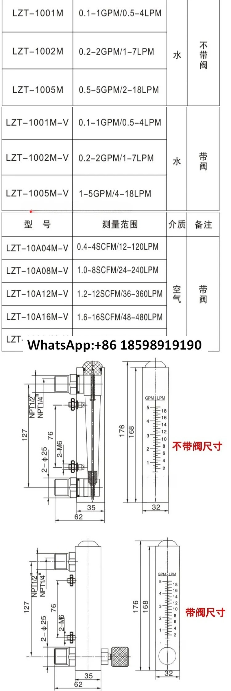 MBLD LZT-1005M LZT-1005M-V 플로트 유량계 액체
