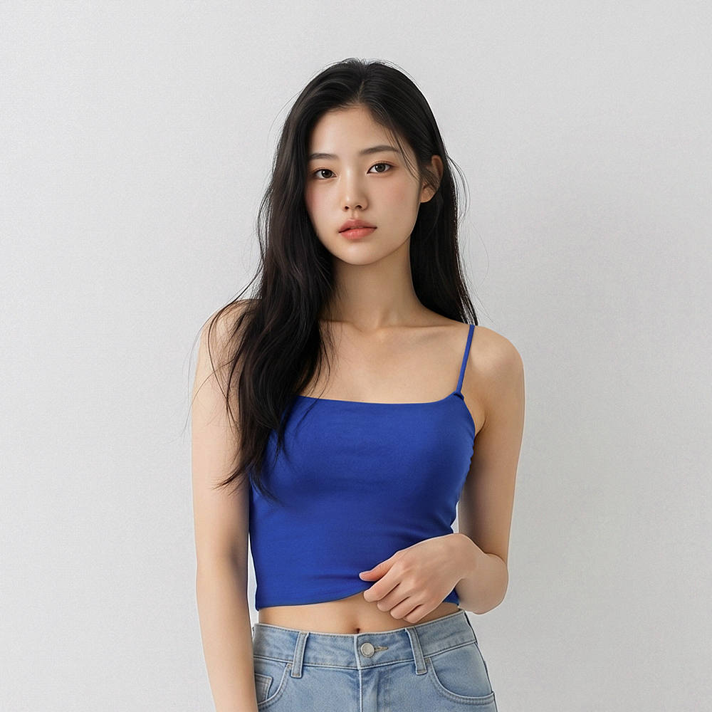 힙핑크 페더 캡 크롭 스퀘어넥 끈 나시탑 (일체형패드) - 상품 이미지