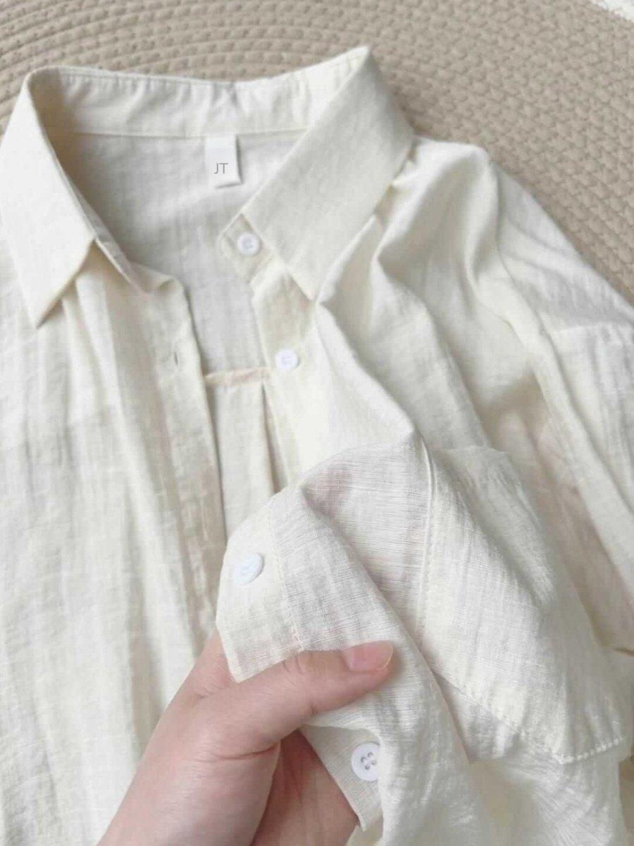 여성 텐셀 린넨 셔츠 여름 루즈핏 커버업 살구 S - 상세 이미지 3