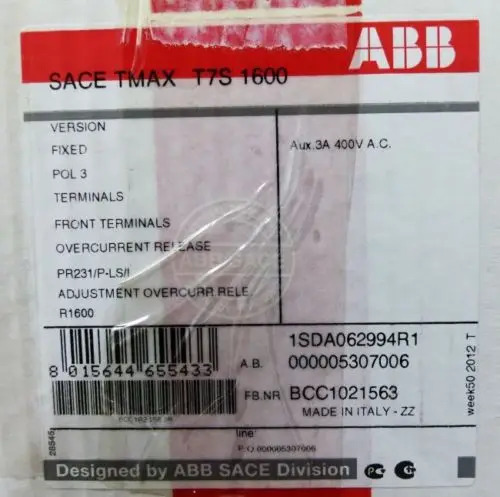 ABB 오리지널 Tmax 성형 케이스 회로차단기 T7S1600 PR231/P-LSI R1600 FF 신