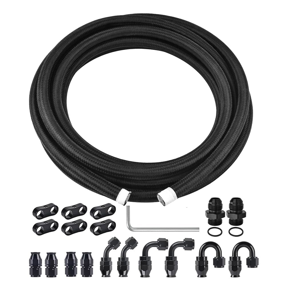 이블 에너지 8AN PTFE 연료 라인 키트, AN8 E85 나일론 땋은 호스 키트 20피트 블랙 6AN - 상품 이미지