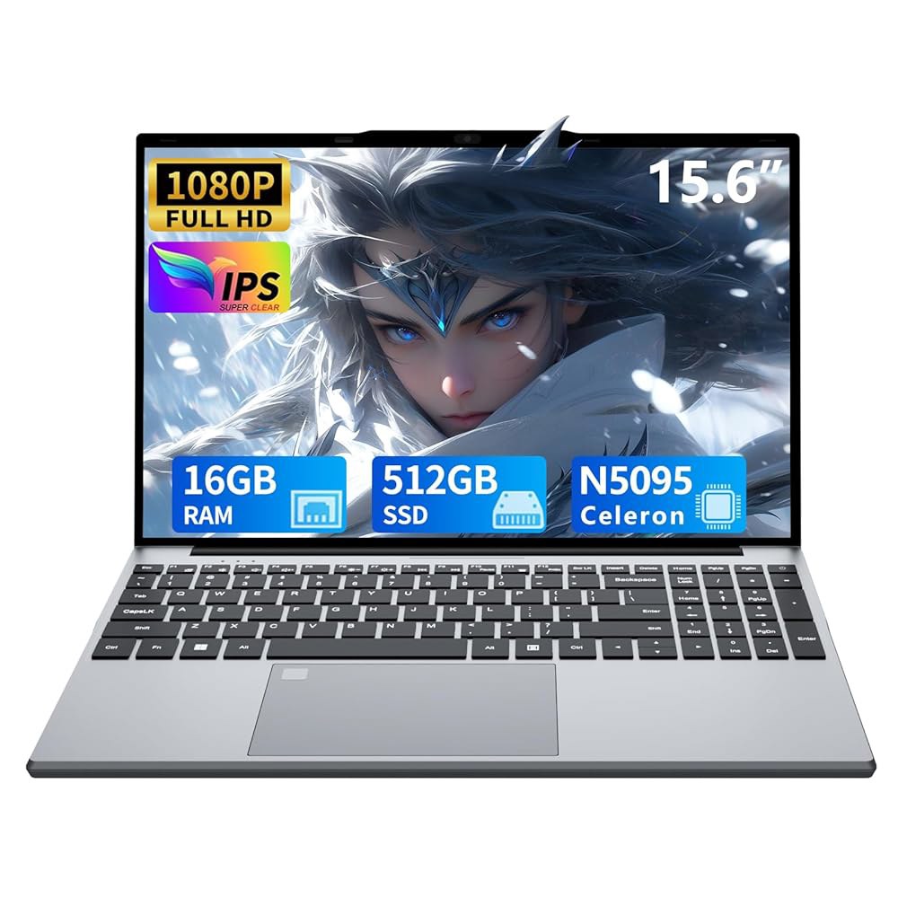 15.6인치 노트북, 게이밍 노트북 16GB 512GB 컴퓨터 개방, 1920X1080 지문 해제 IPS 기존 랩탑 탑 잠금 랩 FHD SSD, 180도 백라이트 키보드 N5095