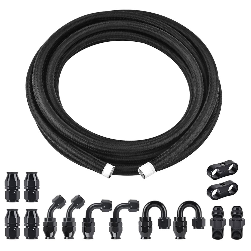 이블 에너지 6AN PTFE 연료 라인 키트, E85 나일론 땋은 호스 키트 20FT 블랙 6AN - 상품 이미지