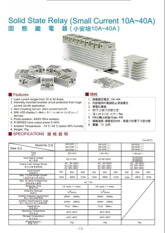 SR-R2525 SR-R3825 SSR25A 단상 조정 솔리드 스테이트 릴레이 1개