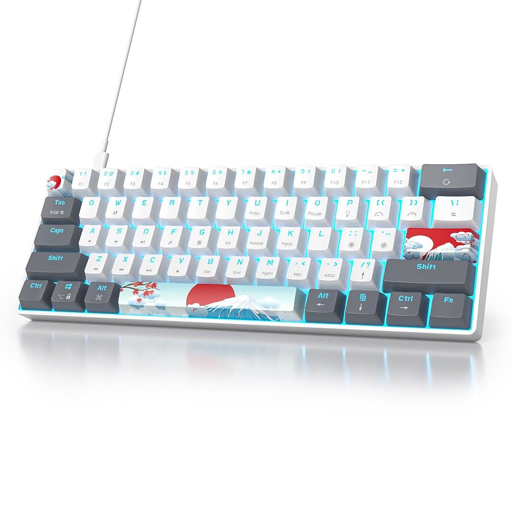Owpkeenthy RGB 기계식 키보드 60 레드 서브 키보드, 유선 PBT (화이트/레드 키캡 울트라 스위치, 스위치) 게이밍 윈도우/맥/PC용 미니 염료 포함, 백라이트 컴팩 - 상품 이미지
