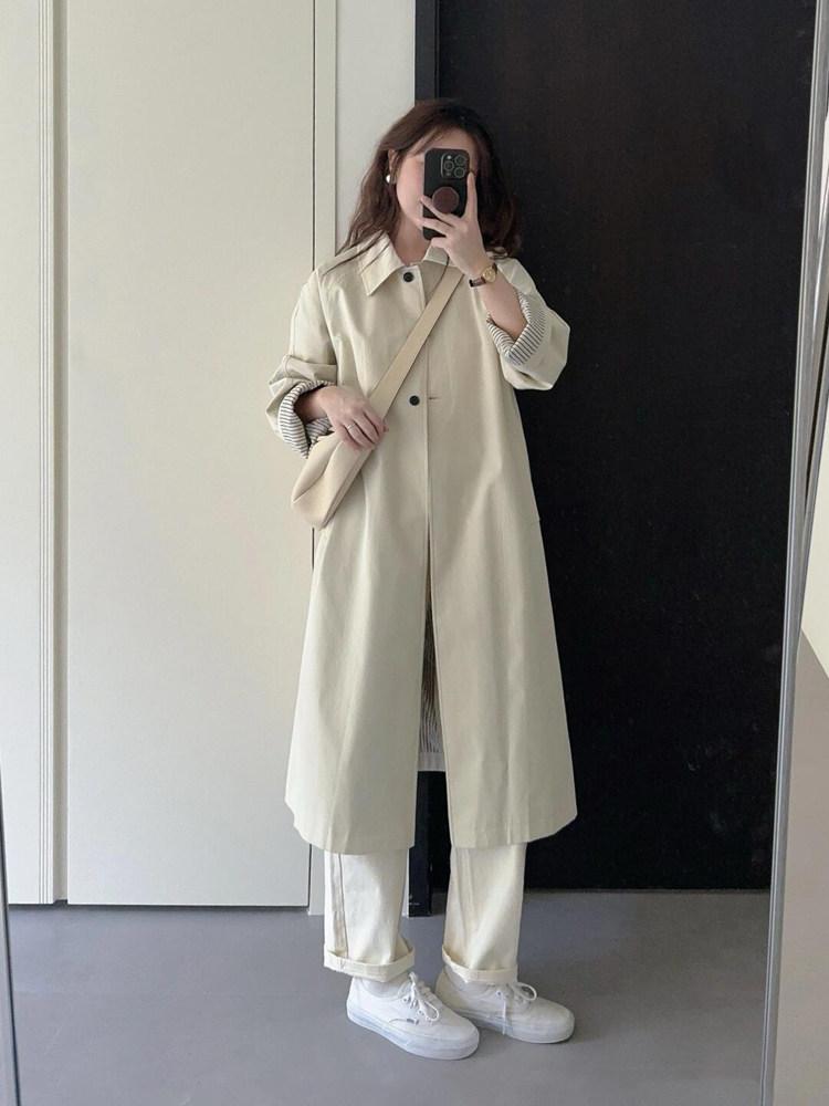 오버사이즈 아이보리코트 카라 가을 여자 루즈핏 아우터 울코트 케이프자켓 - 상세 이미지 4
