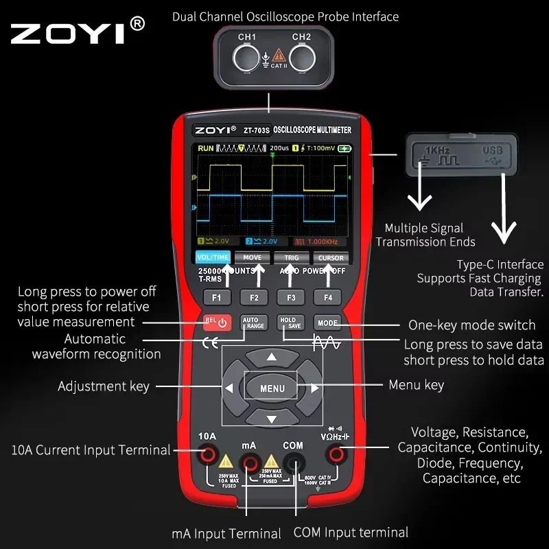 ZT-703S 휴대오실로스코프 멀티미터 2채널 유지보수