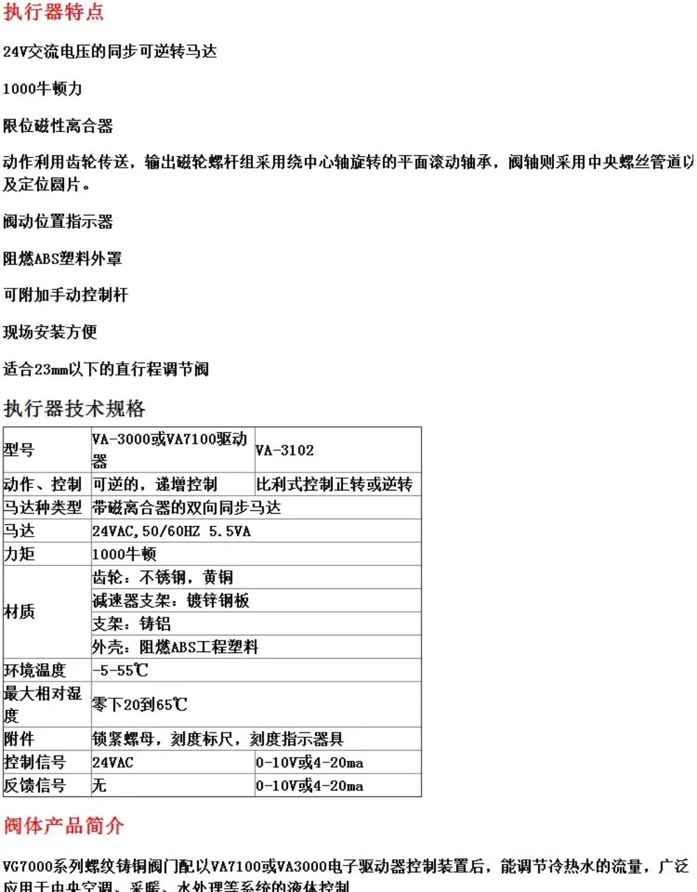 전기 양방향 밸브 아날로그 비례 통합 제어 액추에이터 컨트롤러 VA-3100 3120 AC24V