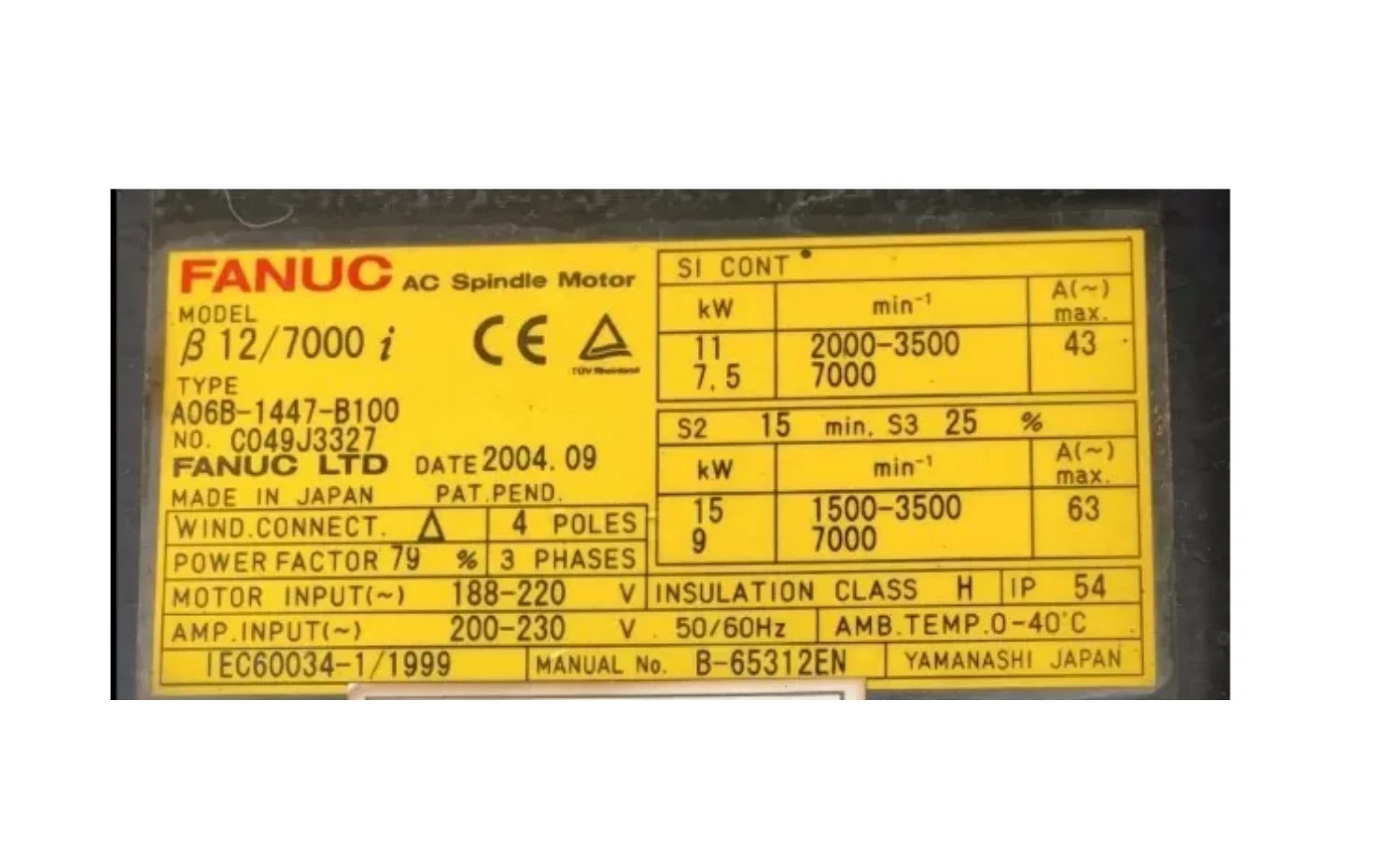 A06B-1447-B100 CNC 시스템 컨트롤러Fanuc AC 서보모터 12개월 A06B 1447 B100