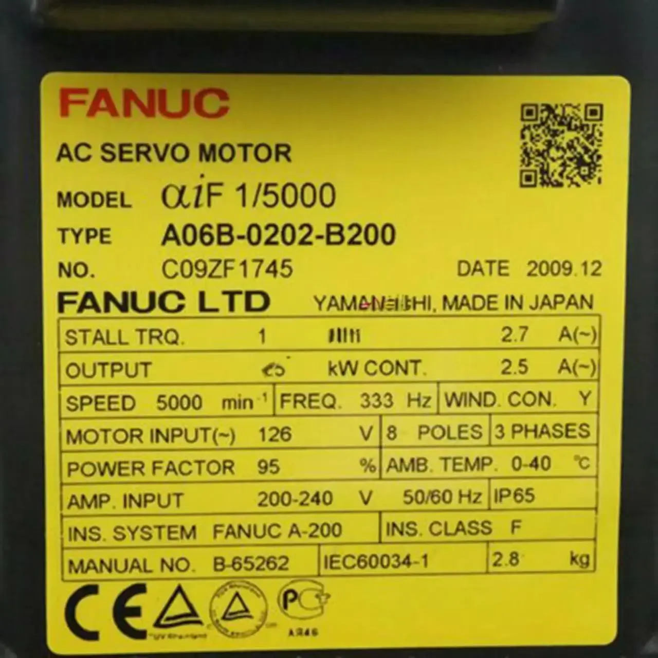 A06B-0202-B200 CNC 기계Fanuc AC 서보모터 12개월 A06B0202B200