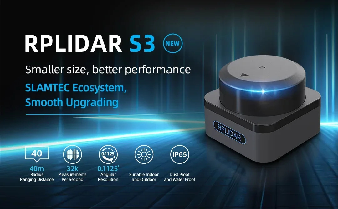 RPLIDAR S3 Li dar 스캐너 센서 40m 범위 32KHz 샘플링 고정밀 측정