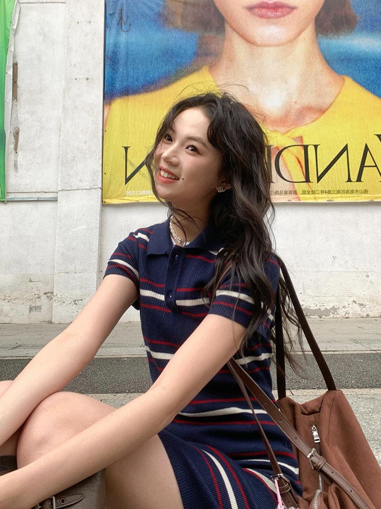 스트라이프 폴로 원피스 여성 여름 카라 롱원피스 슬림핏 - 상세 이미지 2