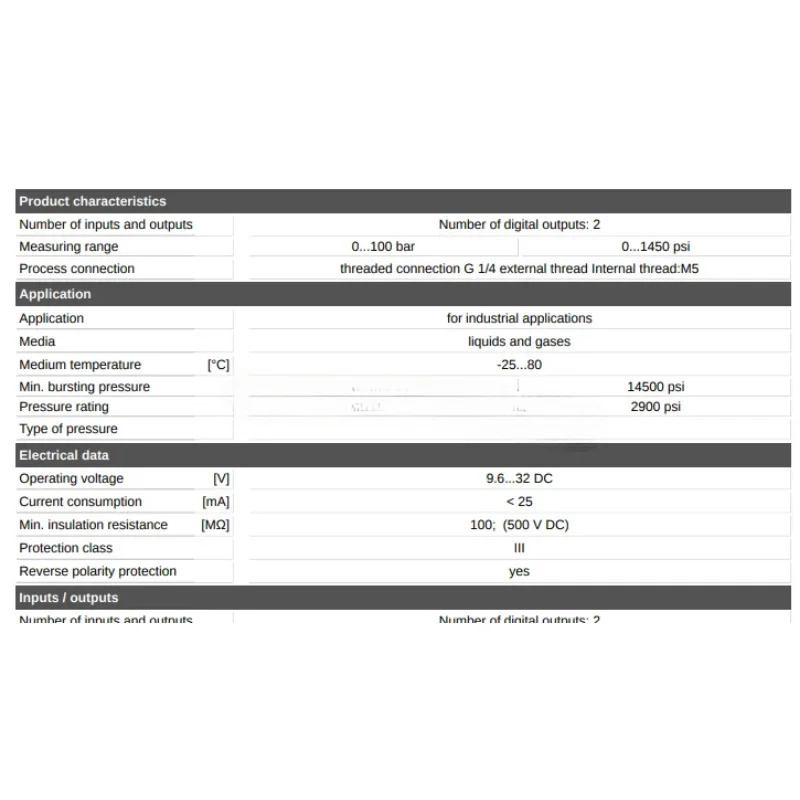 ifm PK6522 PK-100-SFG14-HCPKG/US/ /W 압력 스위치
