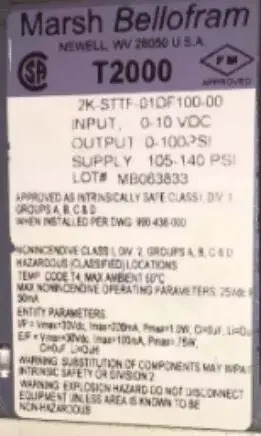 BELLOFRAM 전기 컨버터 T2000 2K-STTF-01DF100-00 01DF060 01DF030