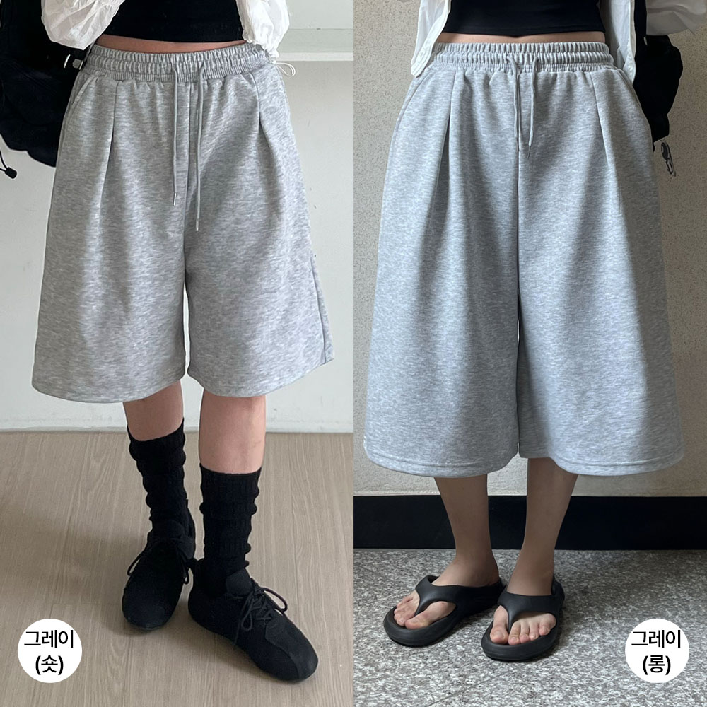 여자버뮤다팬츠 핀턱반바지 키작녀 여름 면반바지 그레이 블랙 - 상세 이미지 4