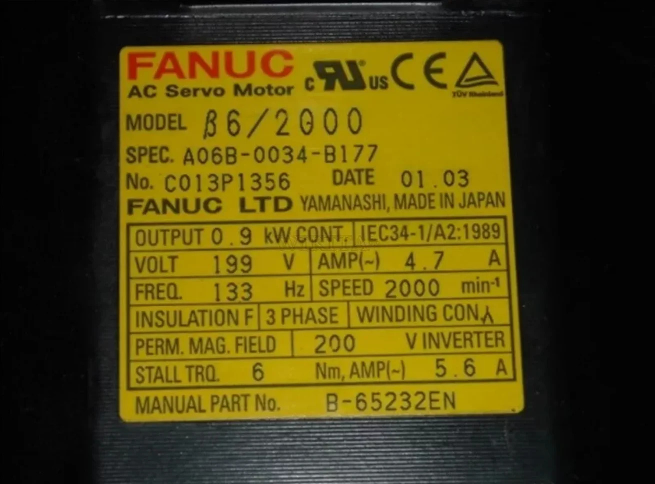 A06B-0034-B177 CNC 기계Fanuc AC 서보모터 12개월 A06B0034B177