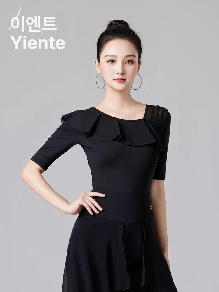 프릴 댄스복 반팔 라틴 댄스옷 살사 라인댄스상의 공연복 댄스의상 무대 - 상세 이미지 4