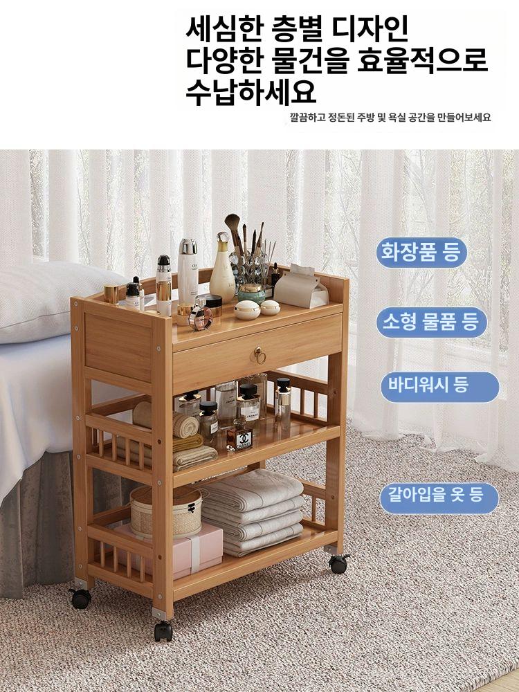 선반 웨건 미용 빈티지 원목트롤리 서랍 엔틱 카트 바퀴 고급 다용도 컬러 내추럴 - 상세 이미지 5