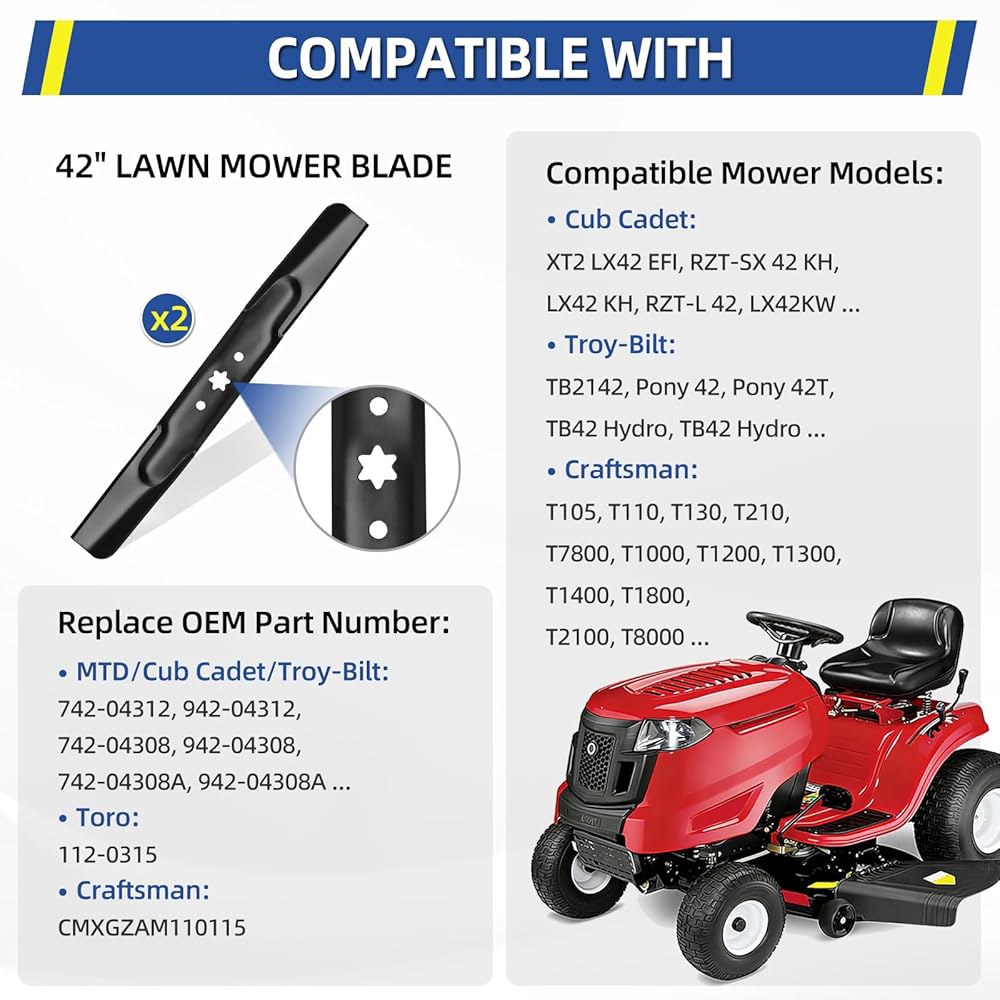 942-04308 Troy Bilt Bronco Pony Mustang 2팩 데크 742-04312 블레이드, 942-04312 잔디깎이용 742-04312, 106.7cm(42인 - 상세 이미지 3