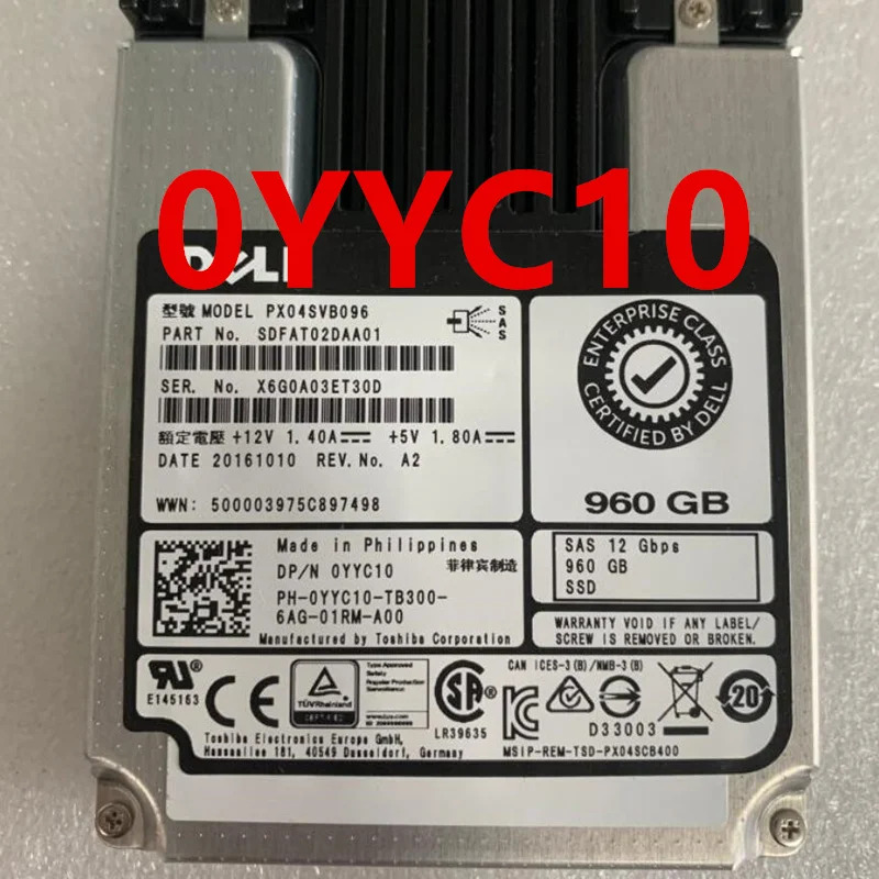 DELL SSD SAS 960GB PX04SVB096 YYC10 0YYC10 솔리드 스테이트 드라이브 거신 2.5 인치