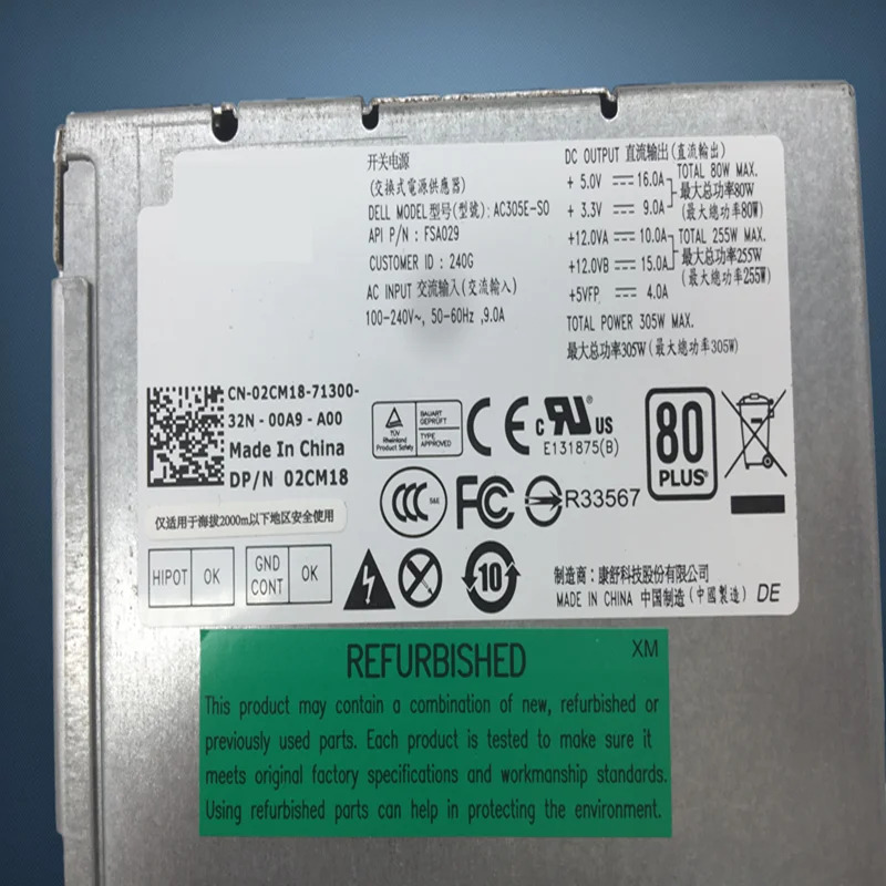 델 옵티플렉스 760 780 MT 305W 전원공급장치 AC305AM-S0 L305E-S0 AC305E-S0 FSA029 02CM18 0163K4 PSU 신
