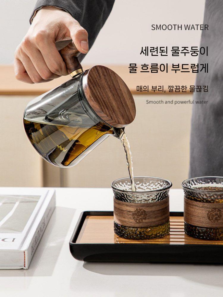 호두나무 티팟 오후반차 미니 원목 찻주전자 백모란 보온 유리머그 - 상세 이미지 2