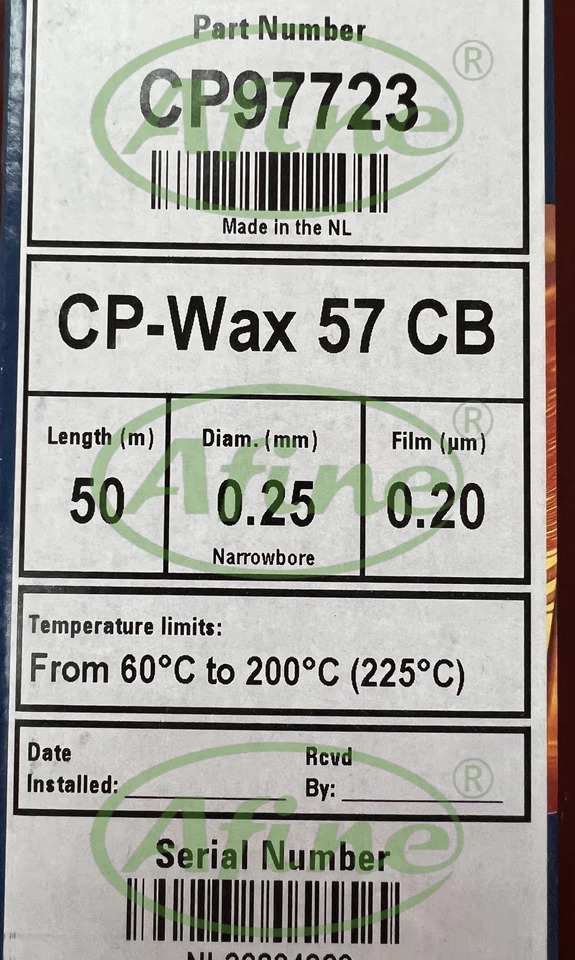 AFINE J W CP-Wax 57 CB 컬럼 CP9772350 m 0.25mm 0.20 Agilent 589068907820789088608890 7 인치 랙