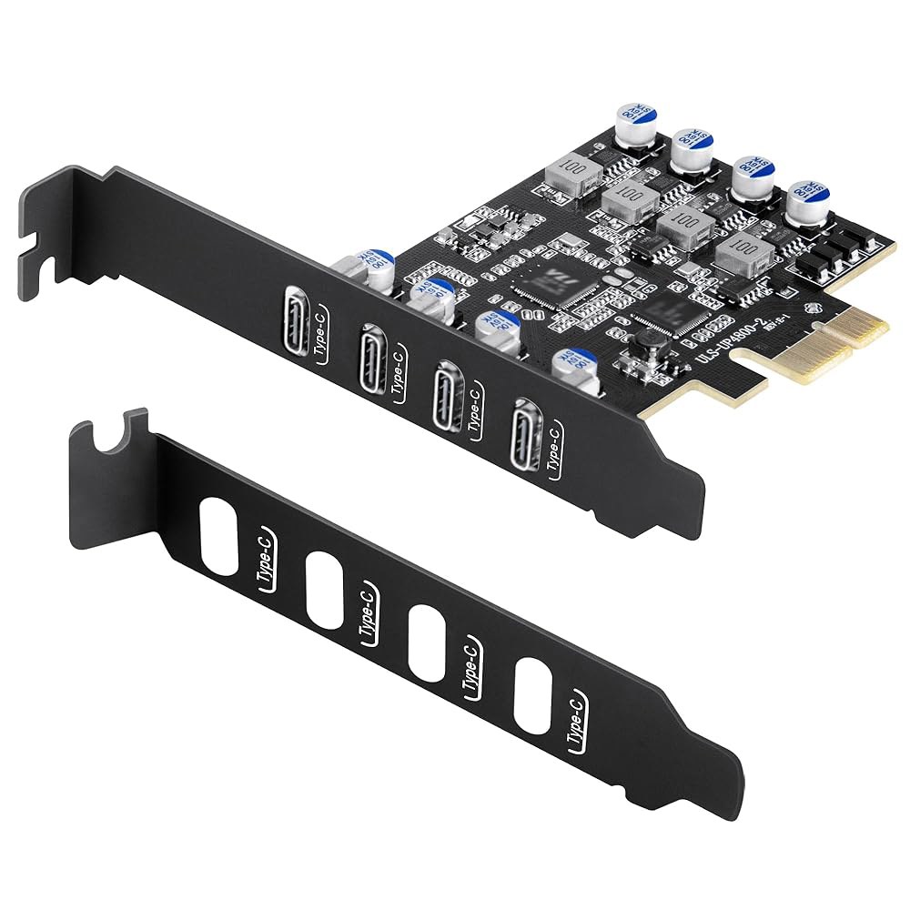 Sinefine 4포트 USB PCIE 카드(4X 타입 C) PCIe 3.0 확장 카드(데스크톱 PC용 저프로파일 브래킷 포함), 데이터 전용 - 상품 이미지