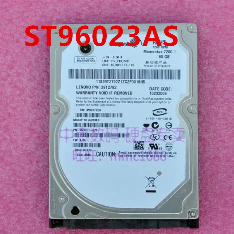 씨게이트오리지널 하드 60GB SATA 2.5 인치 5400RPM 8MB 노트북 HDD ST96023AS 거신