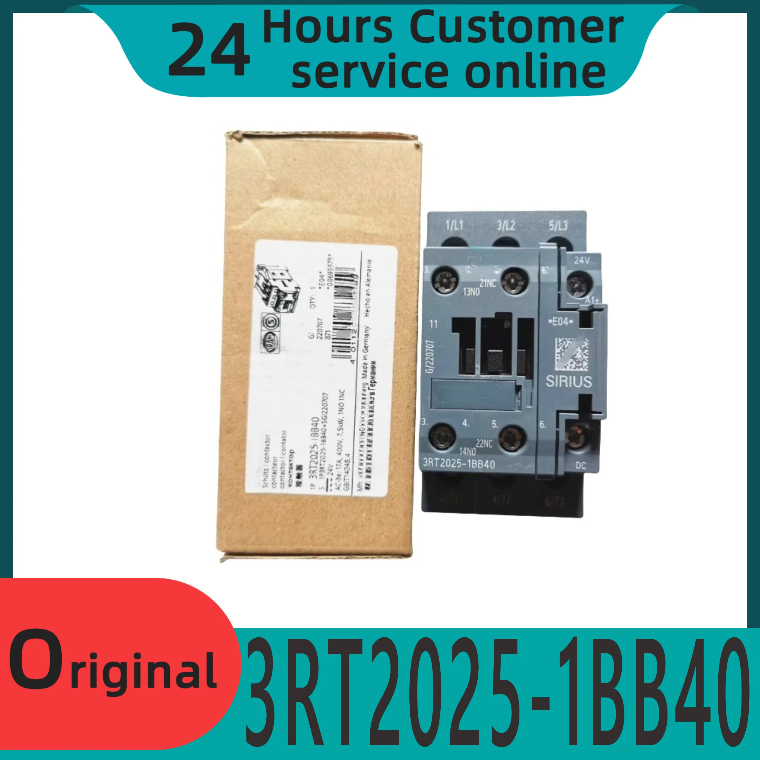오리지널 DC 접촉기 3RT2025-1BB40 17A DC24V