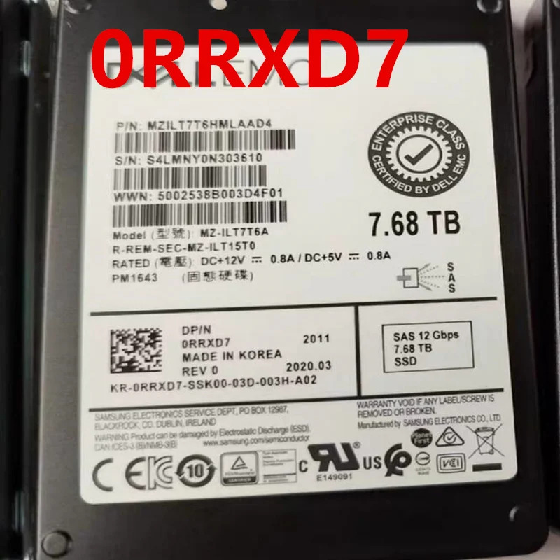 RRXD7 0RRXD7DELL 7.68TB 2.5 SAS SSD거새 솔리드 스테이트 드라이브