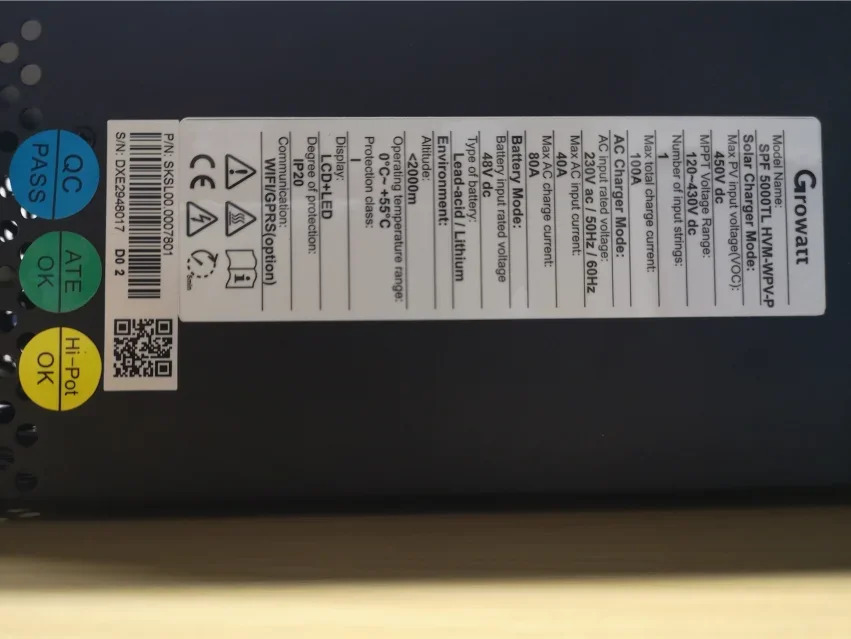 W-2 그로와트 HVM-WPV 태양광 인버터 오프 그리드 SPF 5000Tl