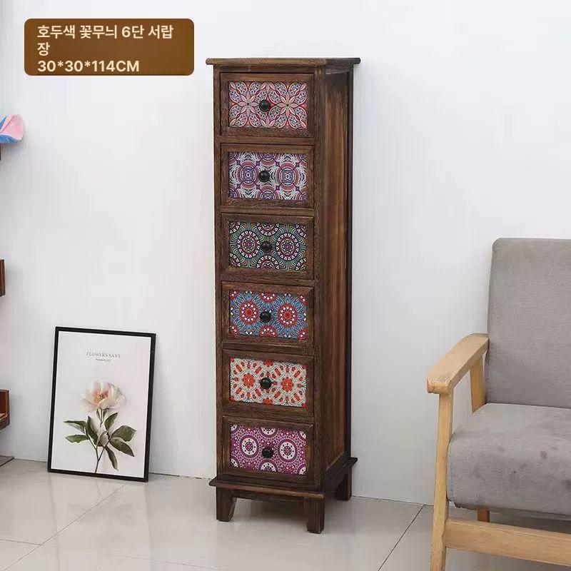 미니 서랍장 폭좁은수납장 고풍스러운 고가구 옛날 코너형 약장 레트로 안방 원목 클래식 - 상세 이미지 4