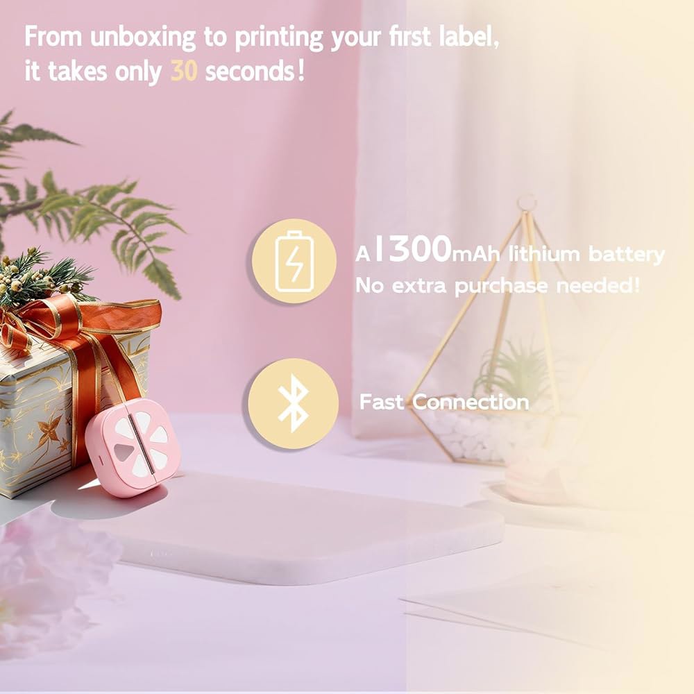 ciciglow D20 미니 스티커 프린터, 라벨 3롤 컬러 기계, 포함), 감열지 휴대용 메이커, (배터리 앱, 저널링, 사무실 메이커 나다 프린트 가정용 DIY, - 상세 이미지 3