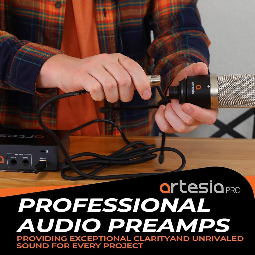 24비트 / 96kHz 고해상도 녹음, 48V 팬텀 파워, XLR 입력, 음악 제작, 스트리밍, 팟캐스트를 위한 전문 오디오 인터페이스를 갖춘 Artesia A22xt USB 인터 - 상세 이미지 3