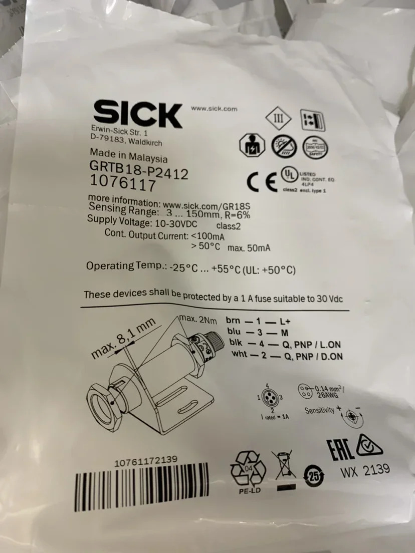 독일 SICK 광전스위치 GRTB18-P2412 오리지널 페널티 10개 후 지원.