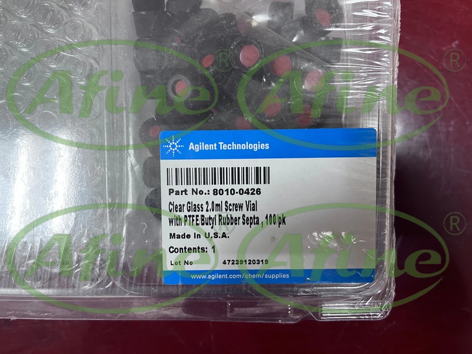 AFINE Agilent 8010-0426 투명 바이알 8 mm 스크류 탑 블랙 캡 PTFE/부틸 셉타 100/pk 2mL