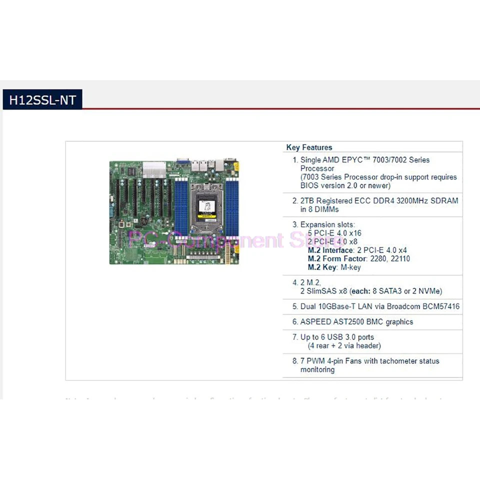 슈퍼마이크로 단일 소켓 서버서버 마더보드 EPYC7002 기가비트 이더넷 포트 4GPU IPFS H12SSL-NT 지원