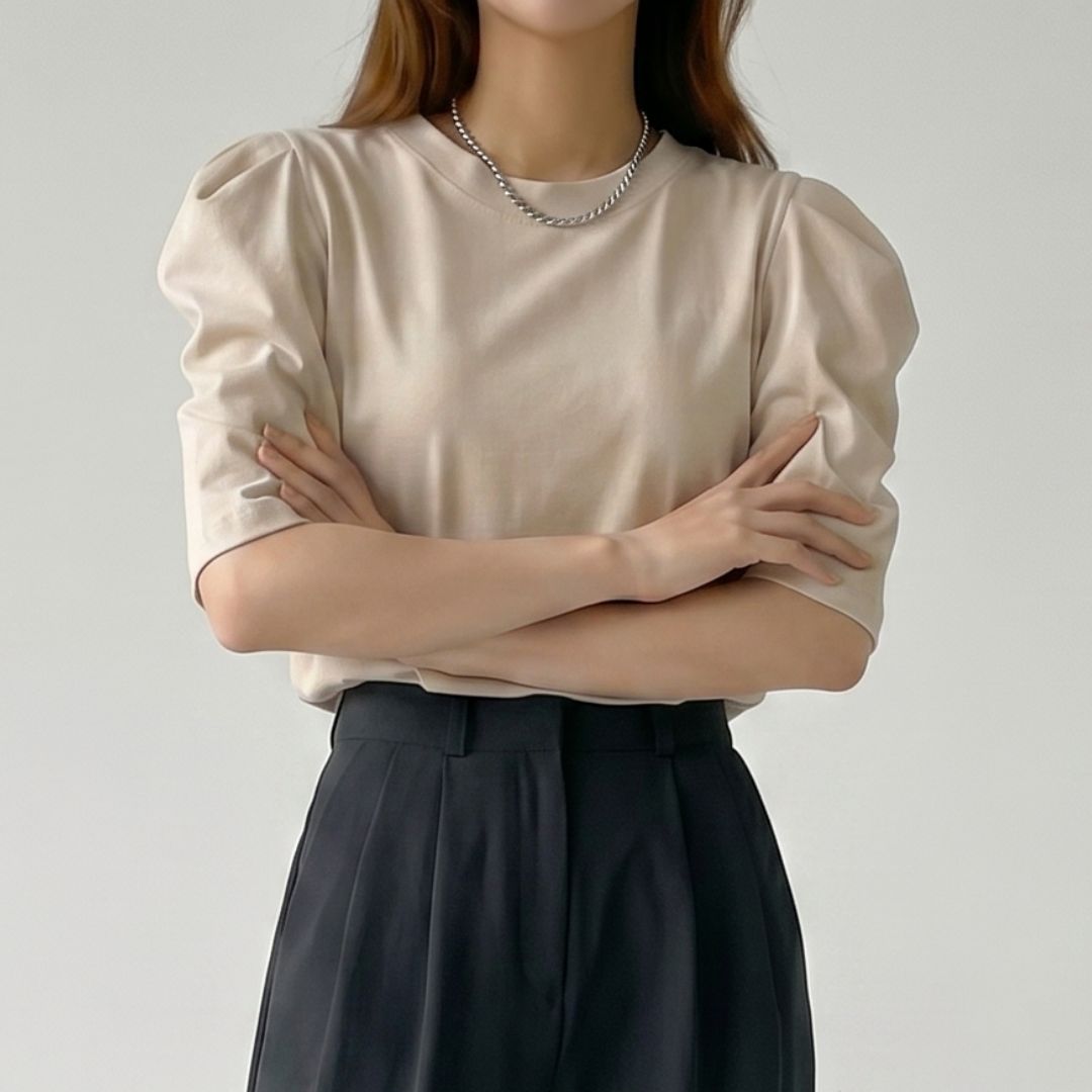 맘오브유 어깨셔링 코튼 퍼프 반팔 티셔츠 이미지 7
