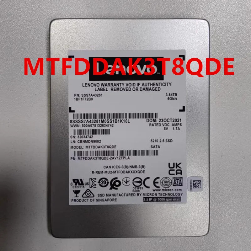 MTFDDAK3T8QDELenovo호환 5210 3.84TB 2.5 SATA새 솔리드 스테이트 드라이브